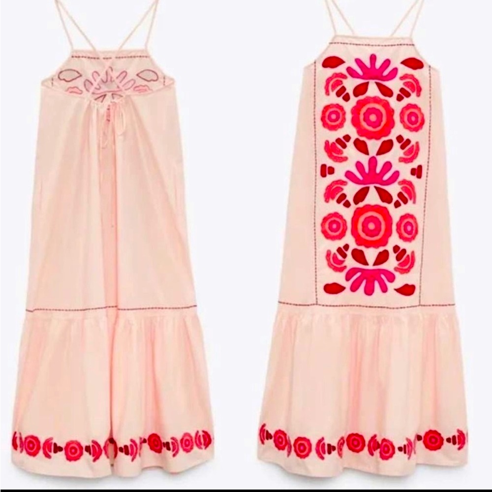 ZARA Embroidered Long Dress Open Back